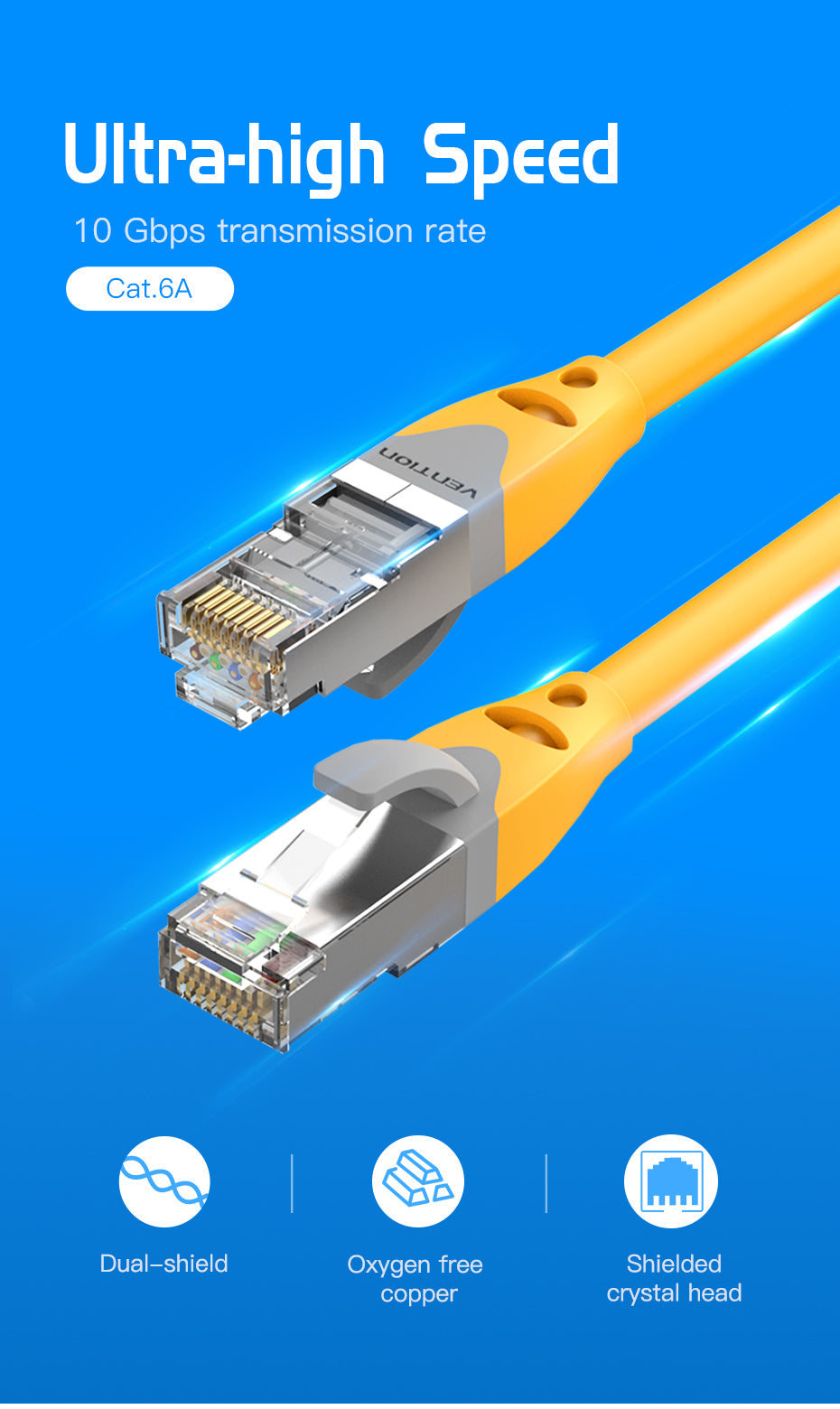 Câble réseau/ethernet Plat RJ45 LAN mâle/mâle Cat6 bleu avec blindage UTP  10 mètres - SEDEA - 913079